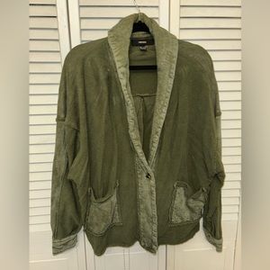 Forever 21 army green sweat jacket. Super comfy & more of a slouched look.